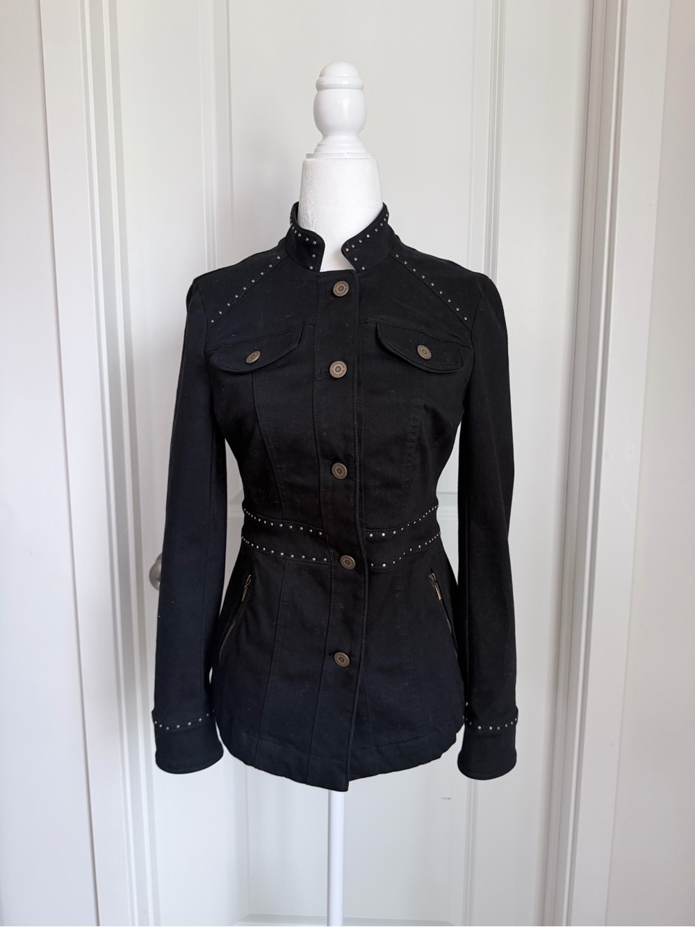 Black Studded Women's Jacket - Slim Fit